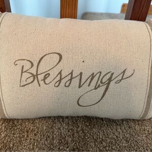 Decorative Beige Pillow with 'Blessings' Script